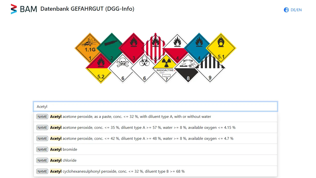 Screenshot of Simple search in DGG-Info