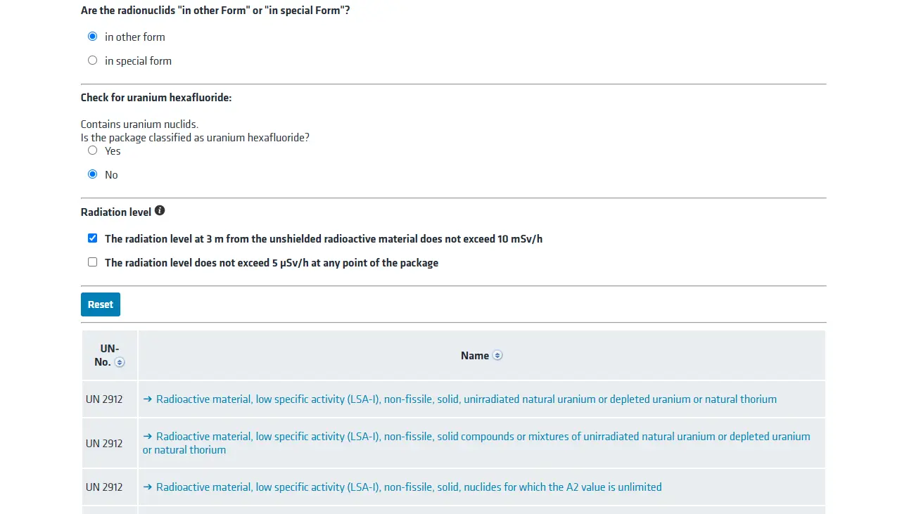 Radioactive Materials Module result list Sreenshot from the Radioactive Materials Module theme result list