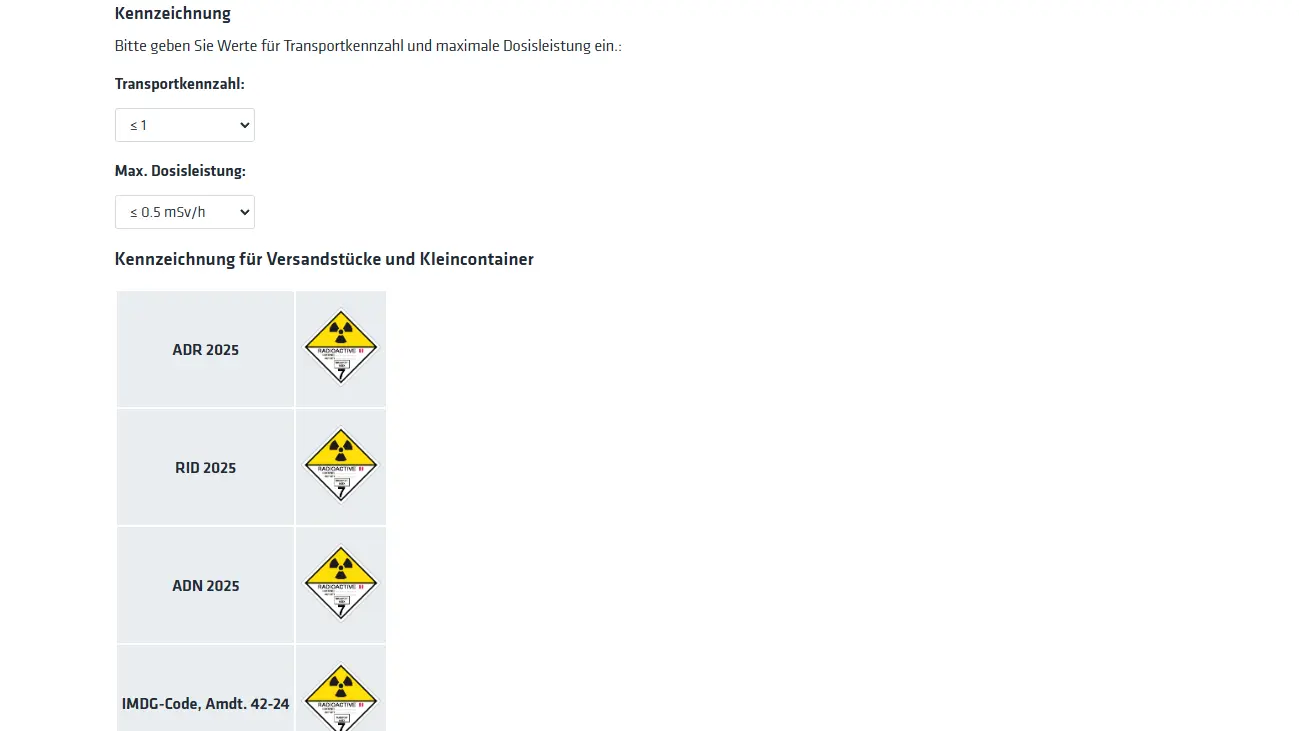 Modul für radioaktive Stoffe Kennzeichnung Screenshot vom Modul für radioaktive Stoffe Thema Kennzeichnung